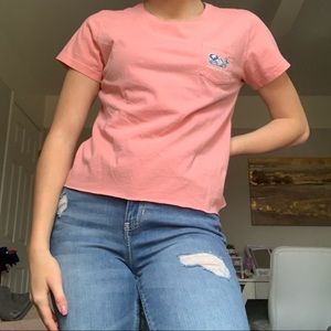 Vineyard Vines Pink Cropped Pocket Graphic T-Shirt